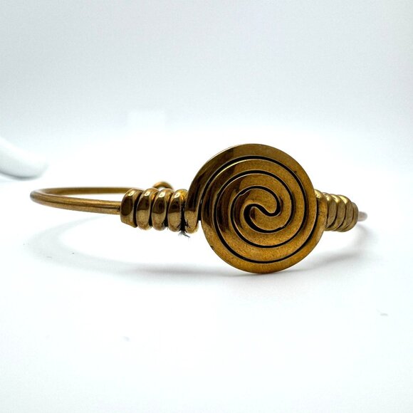Brass Spiral Geometric Bracelet Boho Design Ethnic Handcrafted Statement - Picture 2 of 7